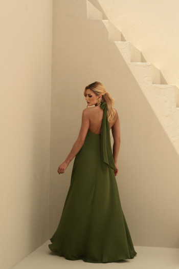 VESTIDO VALENTINA CREPE MUSSELINE - VERDE OLIVA