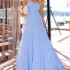 VESTIDO FLÁVIA LONGO DRAPEADO CHIFFON - AZUL SERENITY
