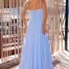 VESTIDO FLÁVIA LONGO DRAPEADO CHIFFON - AZUL SERENITY