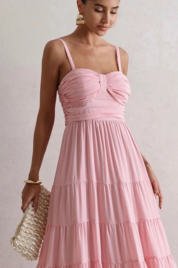 VESTIDO FLÁVIA LONGO DRAPEADO CHIFFON - ROSA