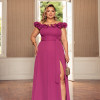 VESTIDO DE FESTA PÂMELA PLUS SIZE DETALHE FLOR - FÚCSIA