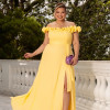 VESTIDO DE FESTA PÂMELA PLUS SIZE DETALHE FLOR - AMARELO
