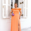 VESTIDO DE FESTA PÂMELA PLUS SIZE DETALHE FLOR - LARANJA