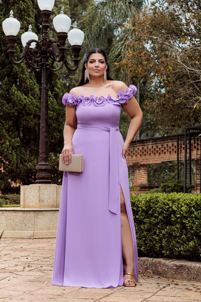 VESTIDO DE FESTA PÂMELA PLUS SIZE DETALHE FLOR - LAVANDA