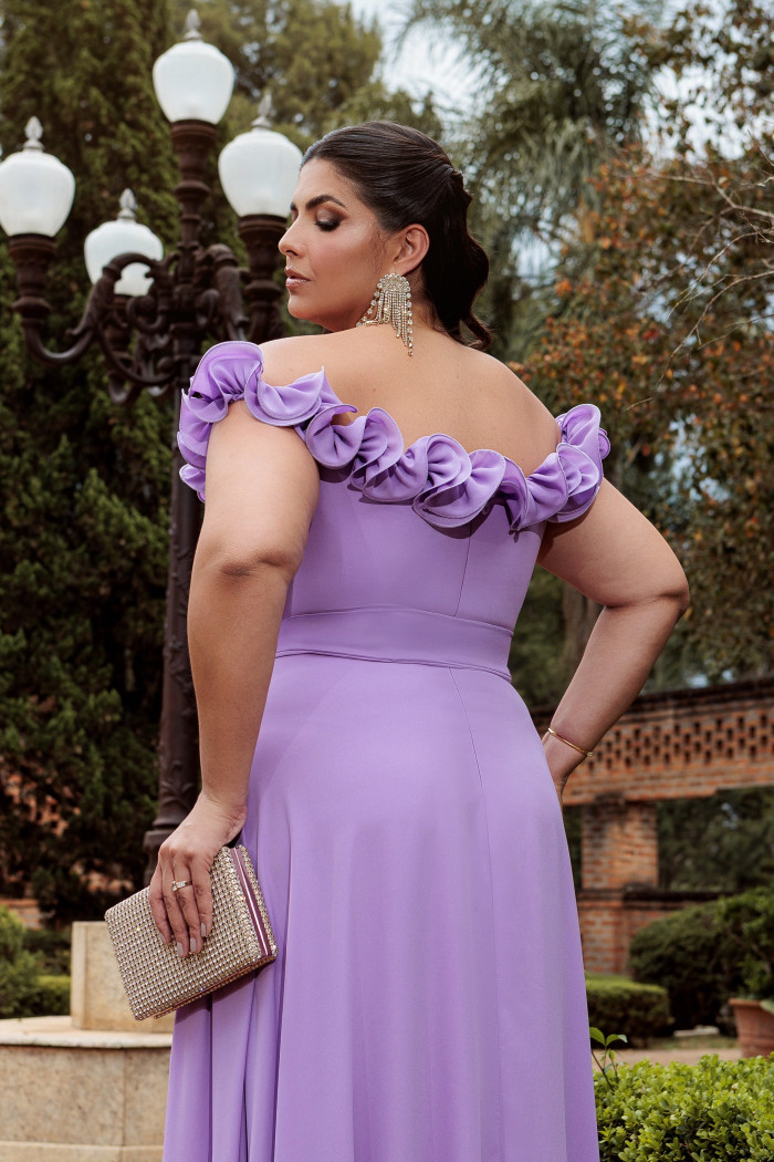 VESTIDO DE FESTA PÂMELA PLUS SIZE DETALHE FLOR - LAVANDA