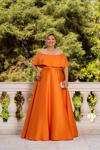 VESTIDO DE FESTA PAULA CREPE ACETINADO PLUS SIZE - LARANJA