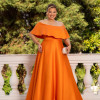 VESTIDO DE FESTA PAULA CREPE ACETINADO PLUS SIZE - LARANJA