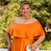 VESTIDO DE FESTA PAULA CREPE ACETINADO PLUS SIZE - LARANJA